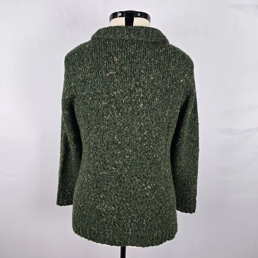Charter Club Cardigan Women's 0X Green Button Closure V-Neck Lay Flat Collar